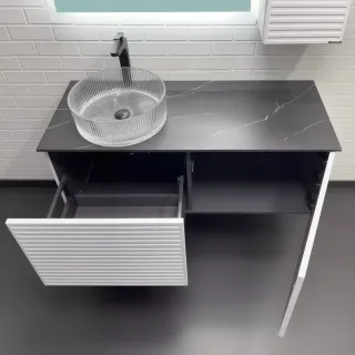 Тумба-умывальник Comforty Геленджик 120 белый матовый со столешницей мрамор Калакатта Блэк c раковиной Comforty CF21001