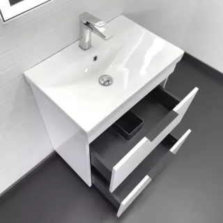 Тумба-умывальник Comforty Кама-60Н белый глянец с раковиной Comforty CF19696BX-60