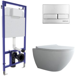 Комплект Berges 4в1 043245: инсталляция NOVUM525 кнопка L3 хром глянец унитаз Puma XL Rimless сиденье Toma Slim SO