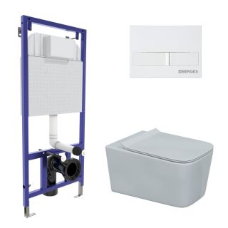 Комплект Berges 043284: инсталляция NOVUM 525 кнопка L1 белая унитаз Floe Rimless сидение дюропласт Floe Slim SO