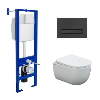 Комплект Berges 4в1 043306: инсталляция ATOM Line 410 кнопка чёрная SoftTouch унитаз VENTAS Rimless сидение дюропласт Ventas Slim SO