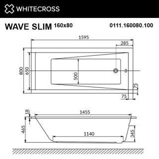 Гидромассажная ванна WHITECROSS Wave Slim 0111.160080.100.NANO.GL 160x80 см Nano золото
