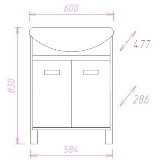 Напольная тумба под раковину Onika Гамма 106080 60см ясень шимо/венге
