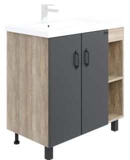 Напольная тумба под раковину Onika Тимбер 108046 правая 80см серый матовый/дуб сонома