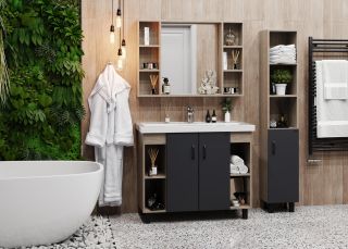 Напольная тумба под раковину Onika Тимбер 110010 100см серый матовый/дуб сонома