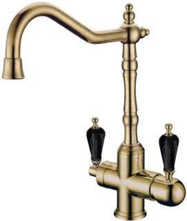 Смеситель для раковины Boheme с краном MEDICI Ripresa с черным кристаллом SW_Комплект бронза