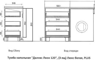 Тумба подвесная Style Line Даллас Леон 120 Люкс Plus СС-00002439 под раковину для стиральной машины три ящика белый