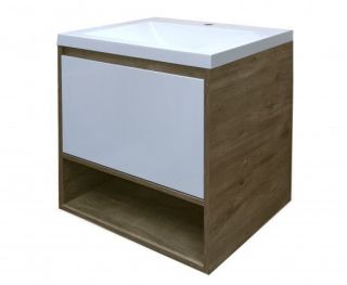 Подвесная тумба под раковину Эстет Monaco Wood ФР-00010678 70см один ящик белый/дуб рустикальный