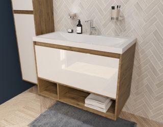 Подвесная тумба под раковину Эстет Monaco Wood ФР-00010684 90см один ящик белый/дуб рустикальный