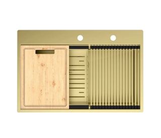 Кухонная мойка Lemark Iordana 780 9938118 в комплекте с разделочной доской ролл-матом и коландером светлое золото