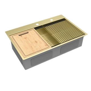 Кухонная мойка Lemark Iordana 780 9938118 в комплекте с разделочной доской ролл-матом и коландером светлое золото