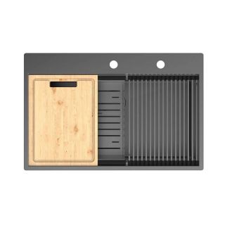 Кухонная мойка Lemark Iordana 780 9936119 в комплекте с разделочной доской ролл-матом и коландером графит