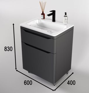 Тумба под раковину Style Line Марелла 60 Люкс Plus СС-00002397 серый матовый