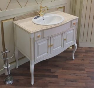 Тумба под раковину Opadiris Лаура Z0000007090 Белая матовая с золотой патиной ручки Swarovski Хром