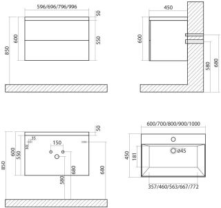 Подвесная тумба под раковину Art&Max Verona Push 80см дуб кельтик AM-Verona-Push-800-2C-SO-RK
