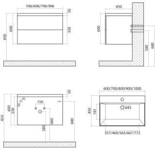 Подвесная тумба под раковину Art&Max Verona Push 60см гаскон пайн AM-Verona-Push-600-2C-SO-GP-TS