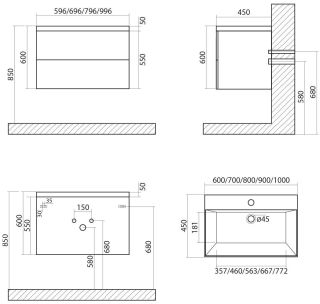 Подвесная тумба под раковину Art&Max Verona Push 90см белый матовый AM-Verona-Push-900-2C-SO-BI-TS
