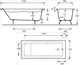 Чугунная ванна Jacob Delafon PARALLEL E2947-00 170x70