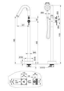 Смеситель напольный Boheme ETERNA NICKEL BRUSH никель