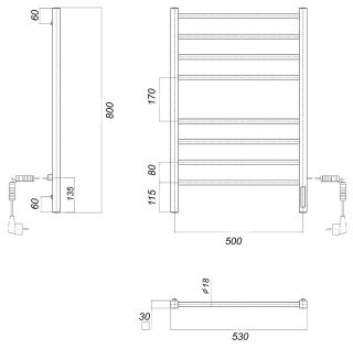 Полотенцесушитель электрический Domoterm Куба DMT П8 50 0x800 EK R чёрный