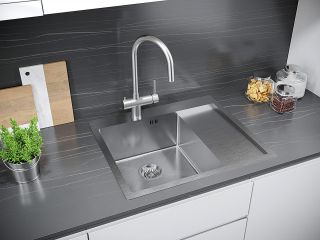 Мойка кухонная Paulmark Kroner PM225951-BSL левая брашированная нержавеющая сталь