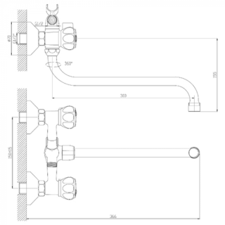 Смеситель для ванны Decoroom с ручным душем хром DR45045R