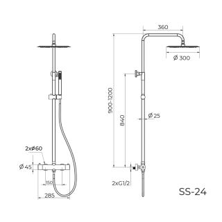 Душевая система с термостатом Knotlor SS-24/GM, вороненая сталь