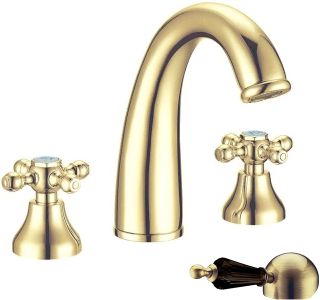 Смеситель для раковины Boheme на 3 отверстия + ручки черные SW_Комплект золото