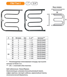 Водяной полотенцесушитель Тругор ПМ1 с полкой 60x50см хром ПМ1/6050П