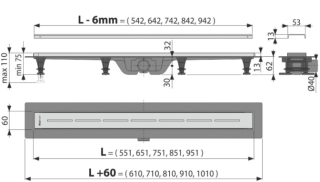 Душевой лоток AlcaPlast с порогами для перфорированной решетки 65см хром APZ18-650M