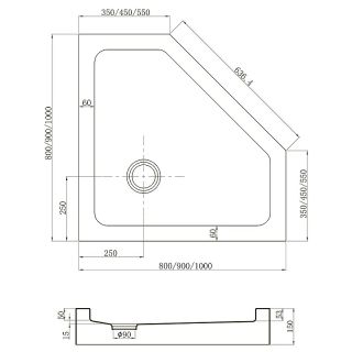 Душевой поддон пятиугольный (трапеция) Veconi Tezeo Acrylic TZ-53B, 800x800x150, акрил, черный