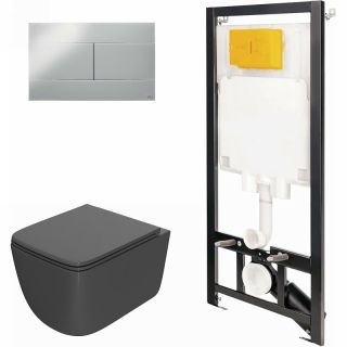 Комплект унитаза с инсталляцией Point Меркурий 886914SIOO+PN41831GM с сиденьем Микролифт