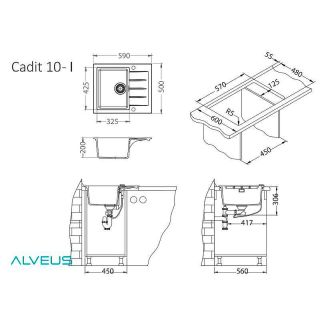 Кухонная мойка Alveus Granital Cadit 10 Concrete G81 590x500 1132020 Бетон