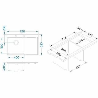 Кухонная мойка Alveus Pure 40L KMB-90 790x525 1103610 Брашированная сталь