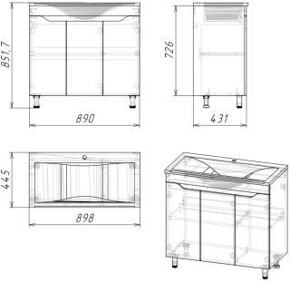Тумба под раковину Stella Polar Абигель 90см серый/цемент SP-00001126