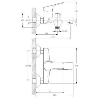 Смеситель для ванны Rossinka RS29-31 Хром