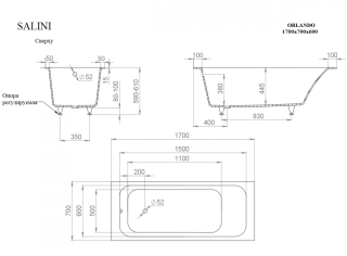 Ванна из искусственного камня Salini Orlanda Kit S-Sense 102111M 170x70см белый матовый