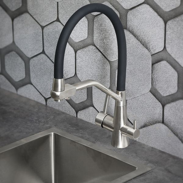 Смеситель для кухни Melana Uniqui MLN-610701 с гибким изливом и фильтром питьевой воды чёрный/сатин