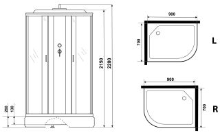 Душевая кабина Niagara NG-33974-14LF с гидромассажем 90x70см серебро/матовое