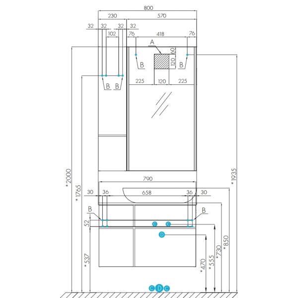 Тумба под раковину Акватон Мишель 80см 1A256801MIX30 дуб рустикальный/фьорд