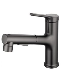 Смеситель для раковины Wonzon & Woghand WW-A40862-BGG с выдвижным изливом тёмный графит