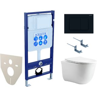Комплект унитаза с инсталляцией Aquatek SET AQUATEK КЛАССИК-012 4в1 с сиденьем Микролифт и Черной  клавишей смыва