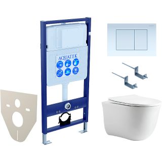 Комплект унитаза с инсталляцией Aquatek SET AQUATEK КЛАССИК-009 4в1 с сиденьем Микролифт и Белой клавишей смыва