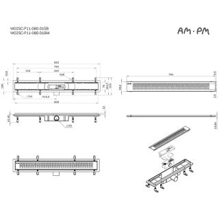 Душевой лоток AM.PM PrimeFlow 80 W02SC-P11-080-01SB с решеткой Хром матовый Cut Gradient