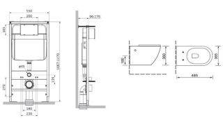Комплект SantiLine SL-5018MB+SL-03 безободковый чёрный матовый унитаз с сиденьем микролифт и инсталляция с клавишей смыва чёрный матовый