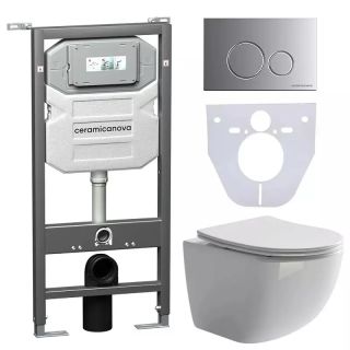 Комплект с инсталляцией Ceramica Nova CN3009_1001M_1000 унитаз Forma CN3009 крышка-сиденье с микролифтом и инсталляция Envision CN1001M с кнопкой смыва хром матовый Round