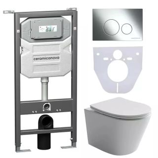 Комплект с инсталляцией Ceramica Nova CN6000_1001CH_1000 унитаз Balearica CN6000 крышка-сиденье с микролифтом и инсталляция Envision CN1001CH с кнопкой смыва хром Round