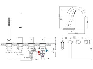 Смеситель на борт ванны Timo Saona 2330/18Y  с термостатом чёрное золото
