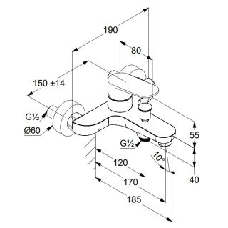 Смеситель для ванны Kludi X1 326913975 чёрный матовый