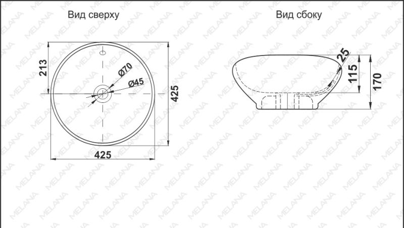 Накладная раковина Melana 7008E-805 43см белый